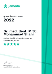 Qualitätszertifikat 2022 der Zahnarztpraxis Unique Dent Düsseldorf